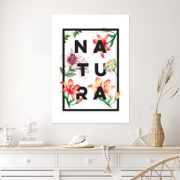 Plakat samoprzylepny Typografia - napis "natura" z kwiatowym motywem