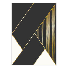 Plakat Układ geometryczny - czarno biały ze złotymi elementami