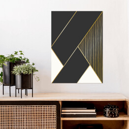 Plakat samoprzylepny Układ geometryczny - czarno biały ze złotymi elementami
