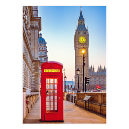 Plakat Czerwona budka telefoniczna i Big Ben w Londynie w słoneczny dzień