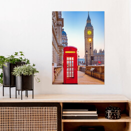 Plakat Czerwona budka telefoniczna i Big Ben w Londynie w słoneczny dzień