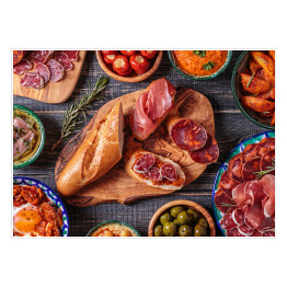 Plakat Typowe hiszpańskie jedzenie, widok z góry