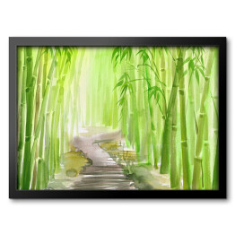 Obraz w ramie Aleja prowadząca przez zielony bambusowy las 