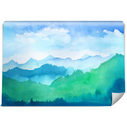 Fototapeta samoprzylepna Góry w odcieniach błękitu i zieleni malowane akwarelą