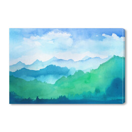 Obraz na płótnie Góry w odcieniach błękitu i zieleni malowane akwarelą
