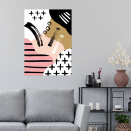 Plakat Skandynawska kompozycja abstrakcyjna w kolorze czarnym, białym i pastelowym różowym