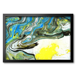 Obraz w ramie Marmurowy wzór w kolorach niebieskim, białym i żółtym