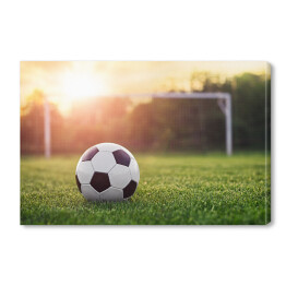 Obraz na płótnie Piłka nożna w blasku zachodzącego słońca