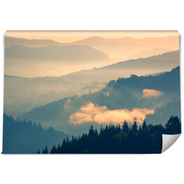 Fototapeta winylowa zmywalna Ciemny las na tle gór w pastelowych barwach