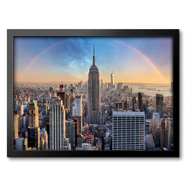 Obraz w ramie Panoramę Nowego Jorku - miejskie drapacze chmur i tęcza