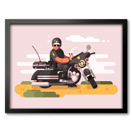 Obraz w ramie Policjant na motocyklu - ilustracja