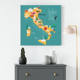 Obraz na płótnie Mapa Włoch z ikonami włoskich zabytków