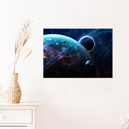 Plakat Scena Wszechświata z planetami, gwiazdami i galaktykami w kosmosie 