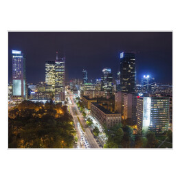 Plakat samoprzylepny Widok z lotu ptaka na centrum Warszawy nocą