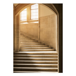 Plakat Światło świecące przez okno na kamienne schody 