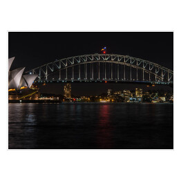 Plakat Sydney Opera House i Harbour Bridge w nocy