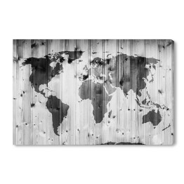 Obraz na płótnie Mapa świata narysowana na drewnianej ścianie