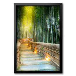 Obraz w ramie Arashiyama las bambusowy z podświetlonym mostkiem