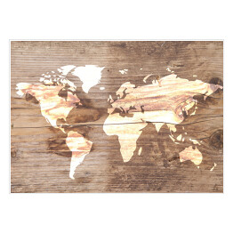 Plakat Mapa świata na tle imitującym jasne drewno