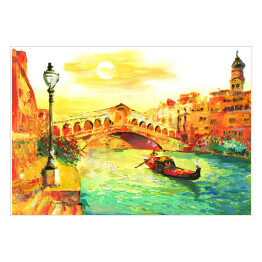 Plakat Obraz olejny - Wenecja oświetlona złocistym słońcem