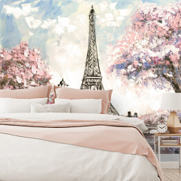 Fototapeta winylowa zmywalna Obraz olejny - widok na ulicę Paryża wiosną