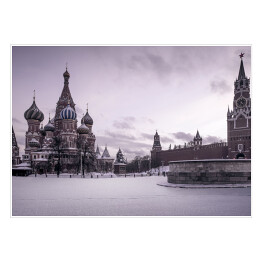 Plakat samoprzylepny Katedra św. Bazyla na Placu Czerwonym w Moskwie w odcieniach szarości