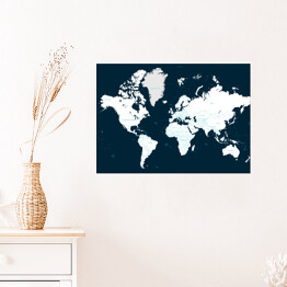 Plakat samoprzylepny Czarno biała mapa świata