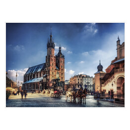 Plakat samoprzylepny Rynek i kościół Mariacki w Krakowie 