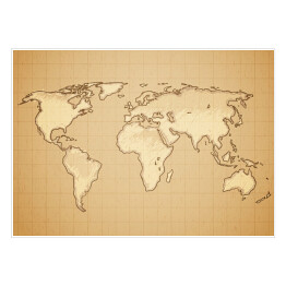 Plakat Mapa swiata w stylu vintage na kartce w kratkę