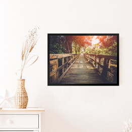 Obraz w ramie Drewniany most oświetlany przez pojedyncze promienie słońca