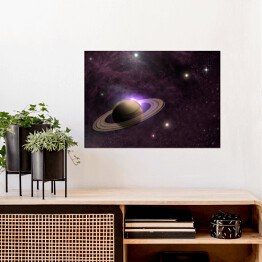Plakat Planeta Saturn na tle gwiazd