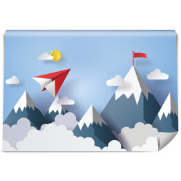 Fototapeta samoprzylepna Papierowy samolot na niebie nad górami