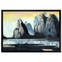 Plakat w ramie Chiński krajobraz - góra i rzeka