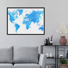 Plakat w ramie Mapa świata w odcieniach błękitu