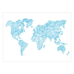 Plakat samoprzylepny Błękitny szkic mapy świata