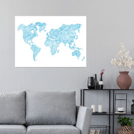 Plakat Błękitny szkic mapy świata