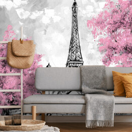Fototapeta Obraz olejny - Paryż w odcieniach czerni, bieli i różu