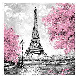 Plakat samoprzylepny Obraz olejny - Paryż w odcieniach czerni, bieli i różu