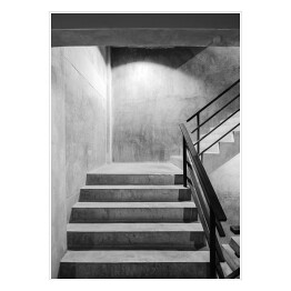 Plakat samoprzylepny Betonowe schody z czarną stalową poręczą