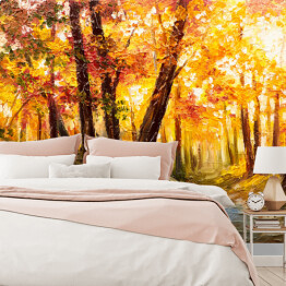 Fototapeta samoprzylepna Jesienny las blisko rzeki w pomarańczowych barwach