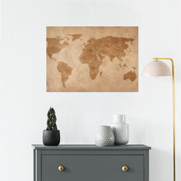 Plakat Mapa świata na starym kawałku papieru