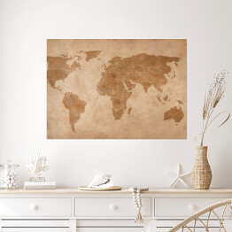 Plakat samoprzylepny Mapa świata na starym kawałku papieru