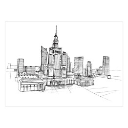 Plakat samoprzylepny Panorama Warszawy - szkic na białym tle