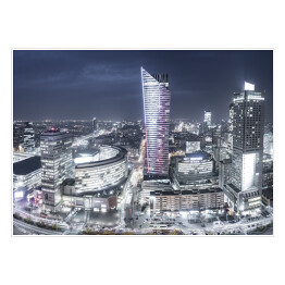 Plakat Warszawa - miasto z drapaczami chmur nocą