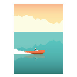 Plakat samoprzylepny Łódź motorowa na oceanie - ilustracja