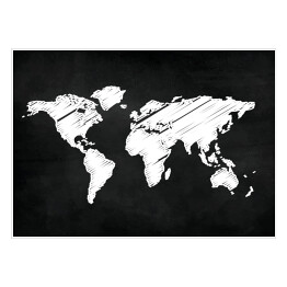 Plakat samoprzylepny Mapa świata malowana kredą na czarnym tle