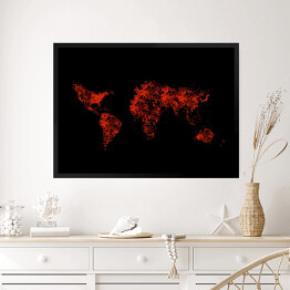 Obraz w ramie Mapa świata z czarwonych kropek na czarnym tle