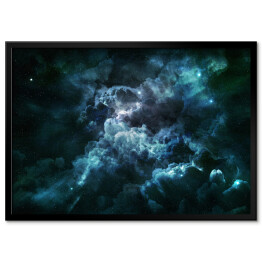 Plakat w ramie Niebieska mgławica i kosmiczny pył na gwiaździstym niebie
