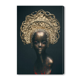 Obraz na płótnie Figura z brązu - kobieta w złotym nakryciu głowy