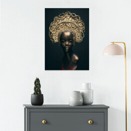 Plakat Figura z brązu - kobieta w złotym nakryciu głowy